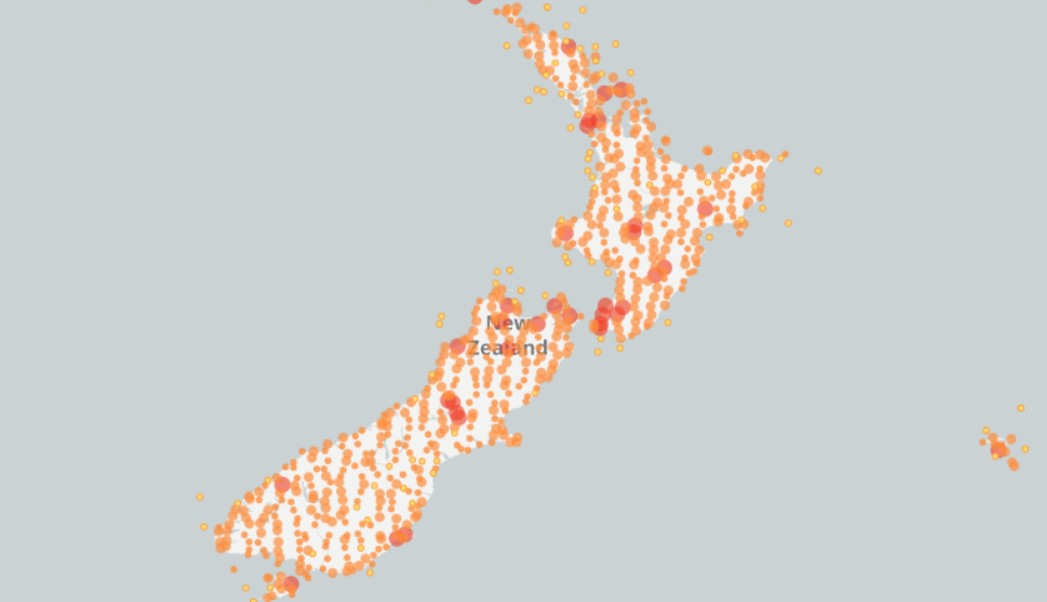 Te Papa specimens mapped onto New Zealand.