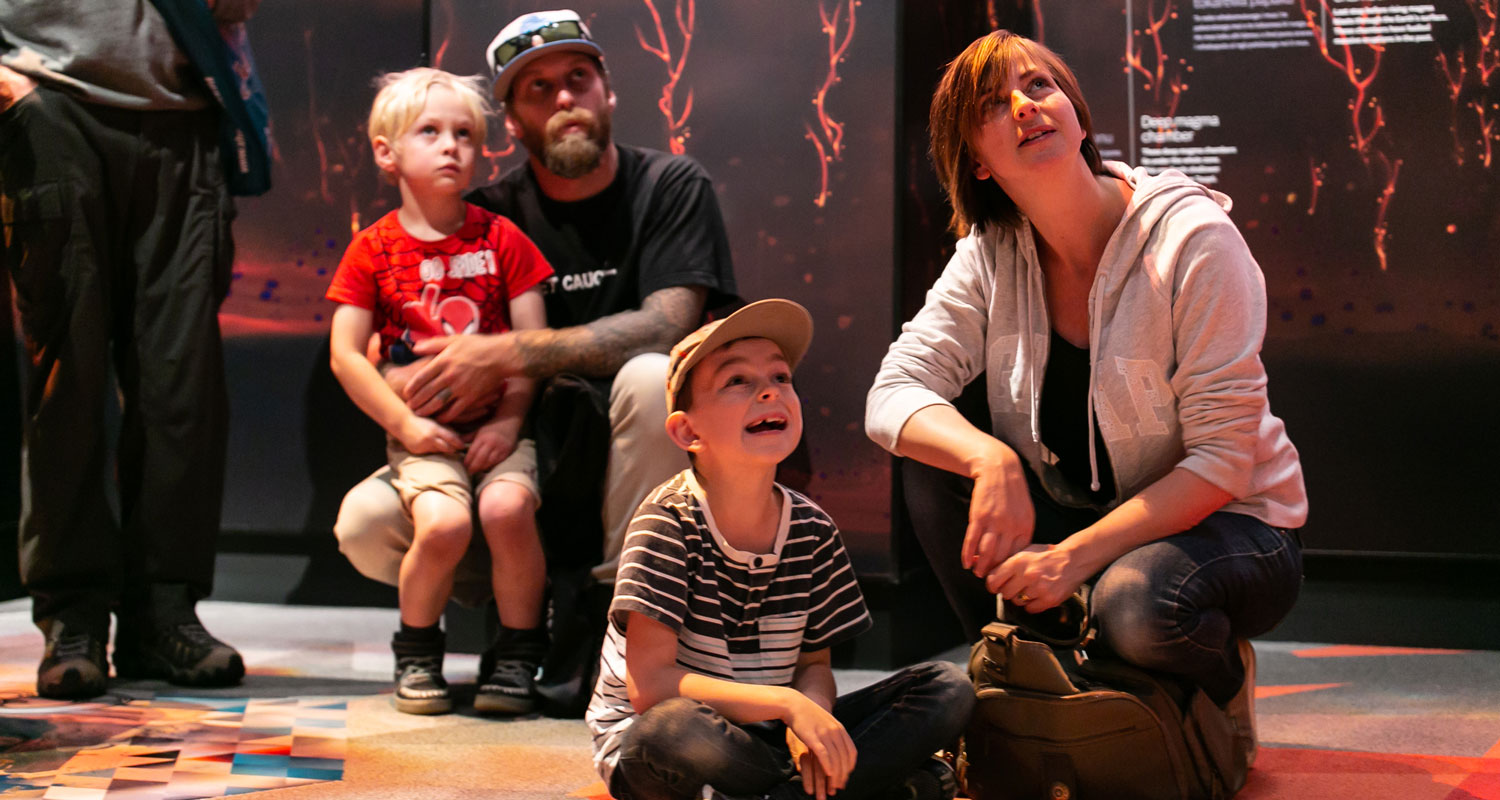 A family watching the Taupō Super-volcano animation
