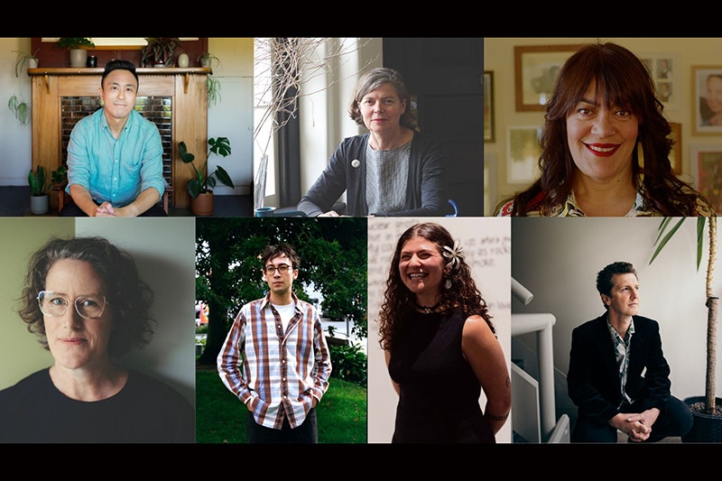 Nick Ascroft, Tusiata Avia, Jenny Bornholdt, Kate Camp, Mauatua Fa'ara-Reynolds, Jackson McCarthy, and Chris Tse. Photos supplied A composite of seven profile photos.