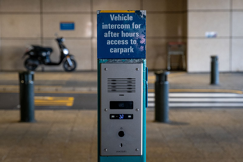 Intercom at entrance to undercover car park