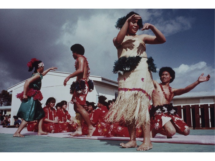 "Hillary College, Otara, Auckland 1981". From: "Polynesia Here and There", 1981, Auckland, by Glenn Jowitt. Purchased 2001. Te Papa (O.027043)