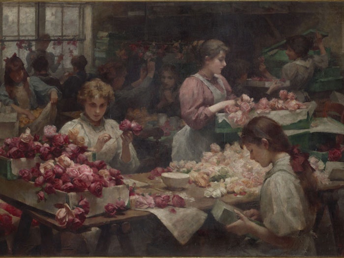 The Clerkenwell flower makers, 1896, by Samuel Fisher. Gift of Levin and Co., 1912. Te Papa (1912-0002-1)