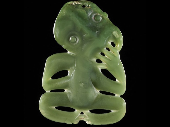 Hei tiki (pendant in human form), 1600-1850, New Zealand, maker unknown. Gift of W Leo Buller, 1911. Te Papa (ME002100)