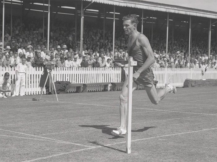Peter Snell breaking the world record for the 800m at the AGFA Athletic meeting, Lancaster Park, Christchurch, February 1962 and is from Archives New Zealand's National Publicity Studios Collection.