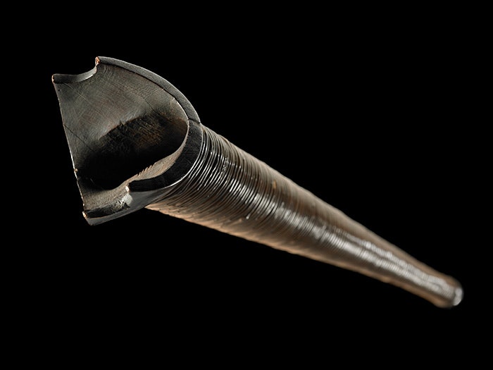 Pukaea (long trumpet), 1750-1850, New Zealand, maker unknown. Bequest of Kenneth Athol Webster, 1971. Te Papa (WE001090)