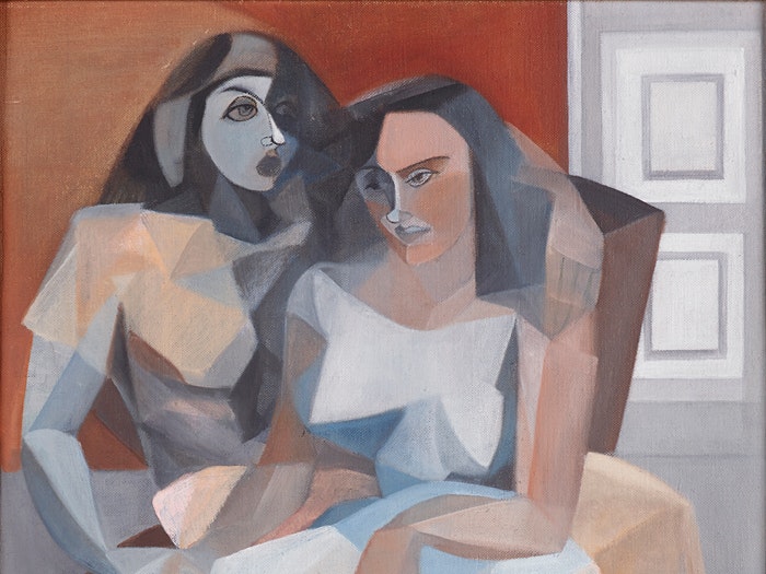 Abstract painting of two people