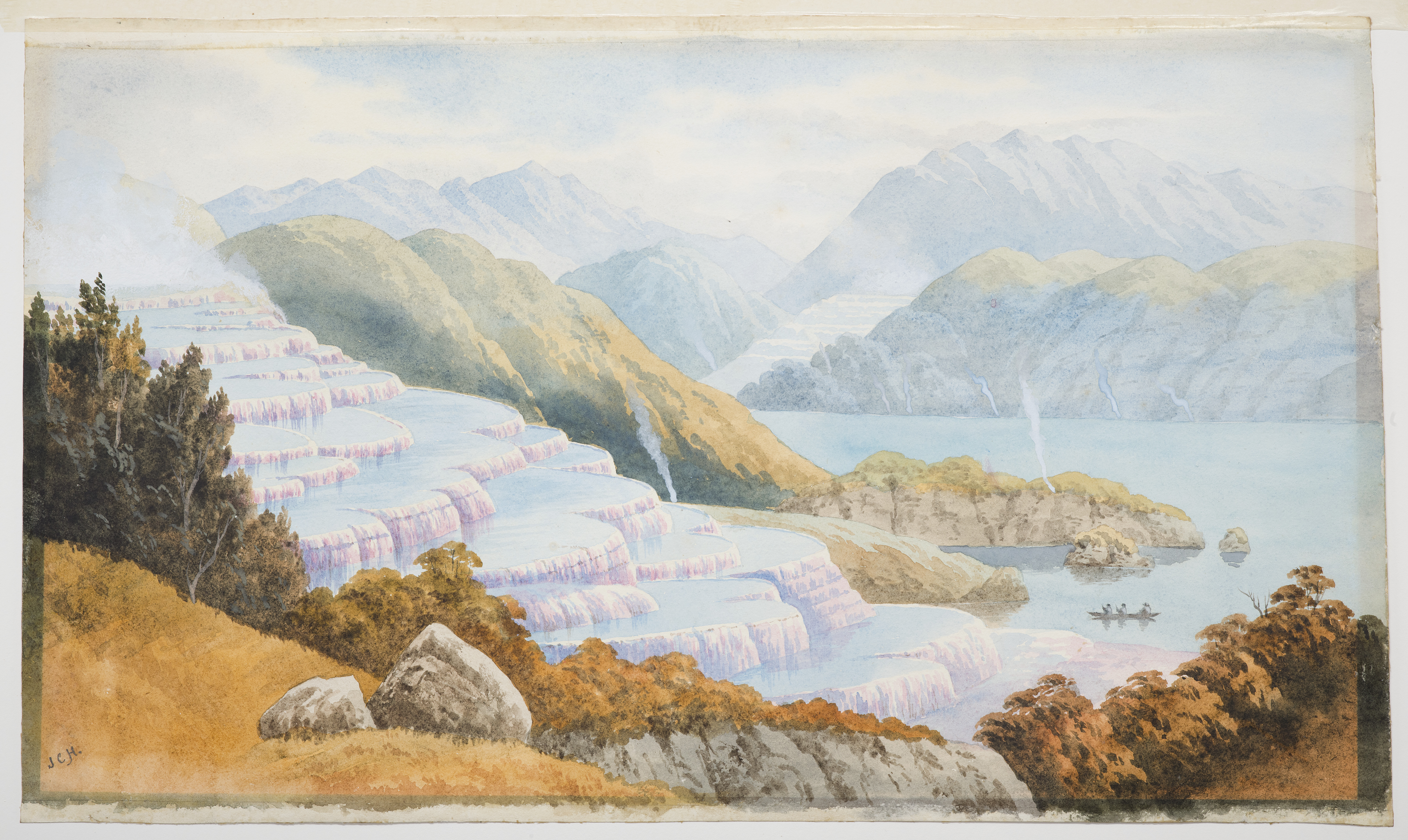 Watercolour of pink terraces