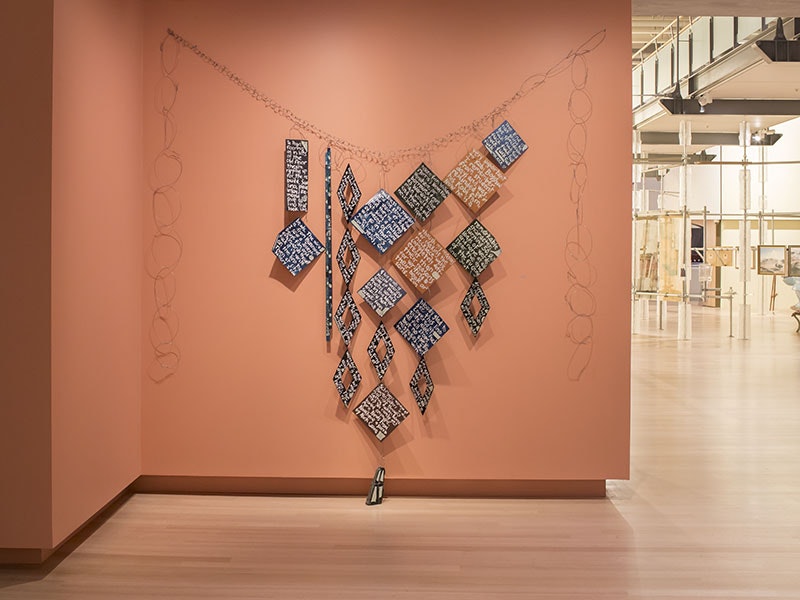 Lisa Walker, Te Papa Floor, 2017, lino, pāua-shell inlay, granite, steel wire, acrylic paint. Courtesy of Lisa Walker =""