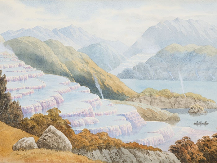 Watercolour painting of the Pink and White Terraces