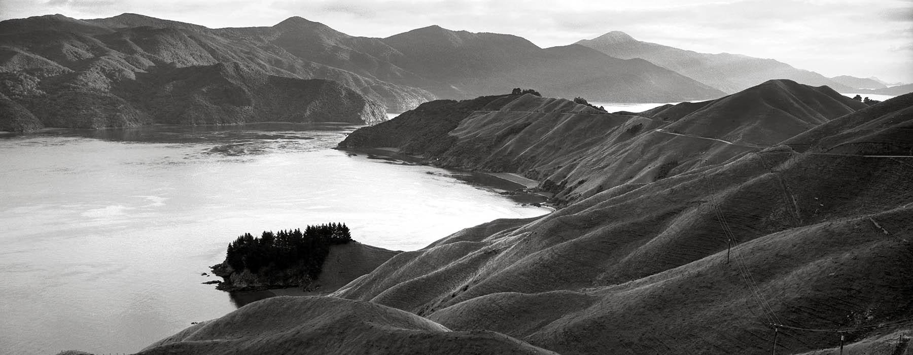 Black and white photograph of French Pass, Marlborough Sounds
