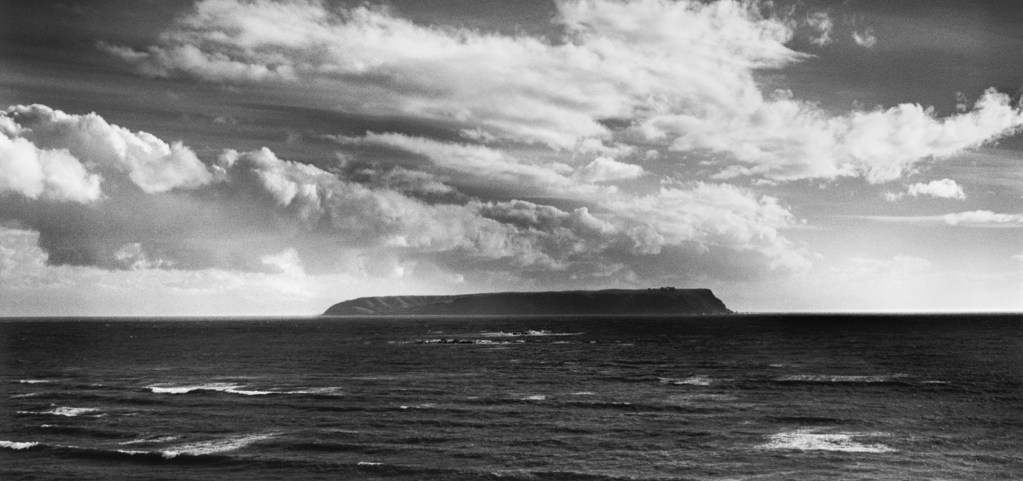 Black and white photograph of Mana Island, Wellington
