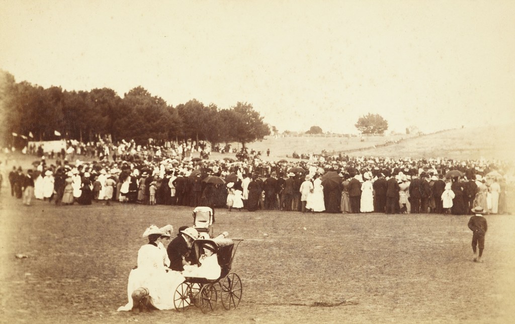 Family behind crowd