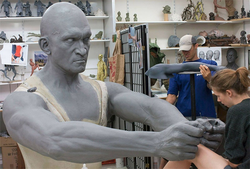 One of the huge models in the exhibition takes shape at Weta Workshops
