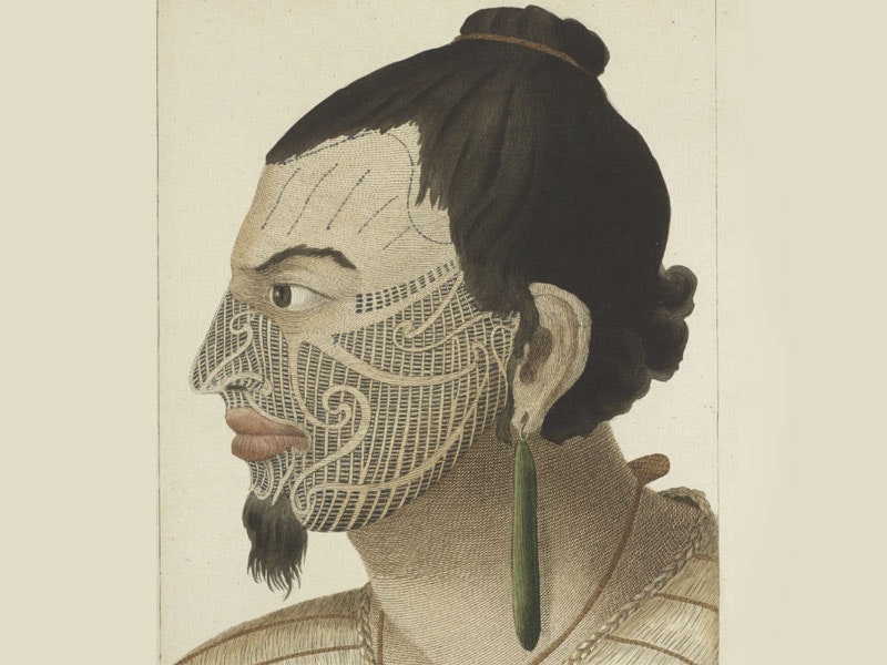 Illustration of a tattooed Māori chief 1784