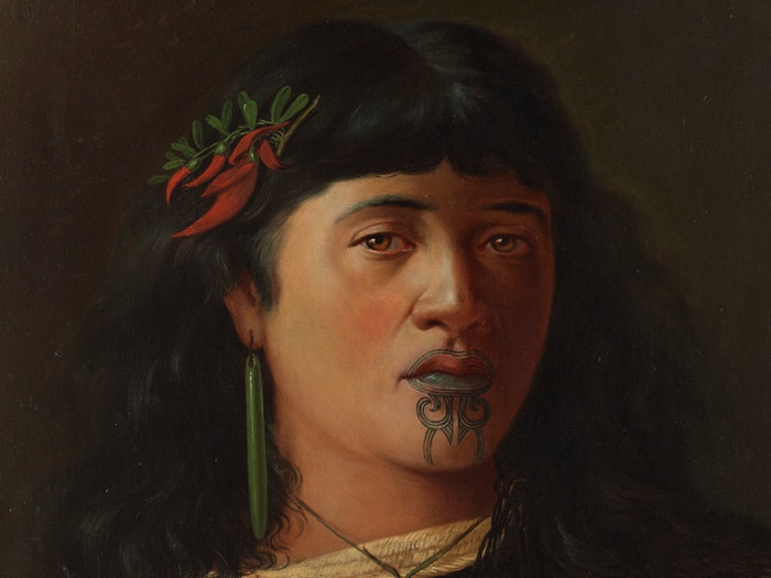 Louis John Steele, Portrait of a young Maori woman with moko, 1891, oil on canvas. Te Papa (1995-0015-1)
