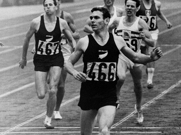 Peter Snell crosses the finish line of the 1500m event at the 1964 Olympic Games in Tokyo. Photograph by STR/AFP/Getty Images peter-snell-700x525.jpg