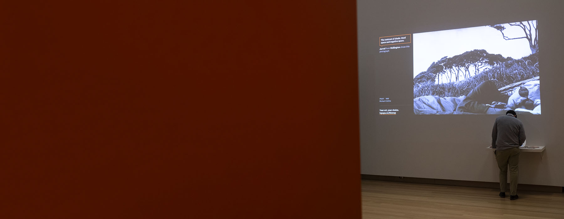 A photograph is displayed large on a wall