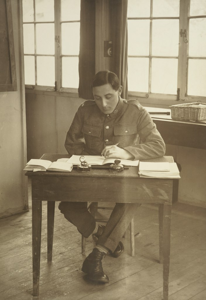 A soldier demonstrates bookkeeping