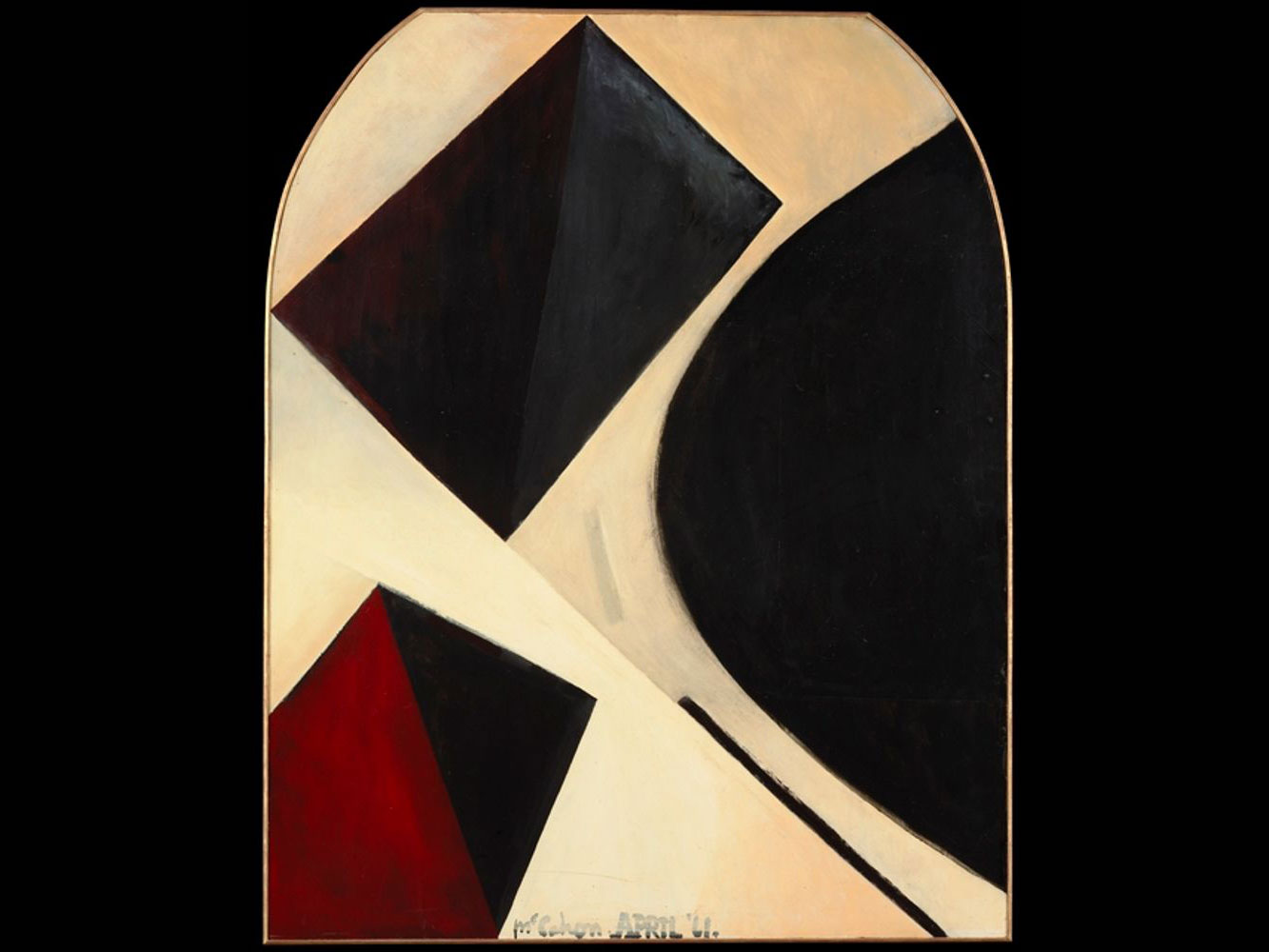 Geometric shaped in black, red, and beige