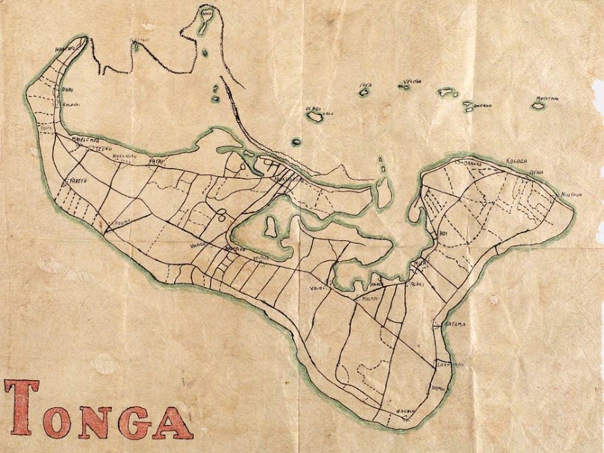 Hand-drawn map of Tonga