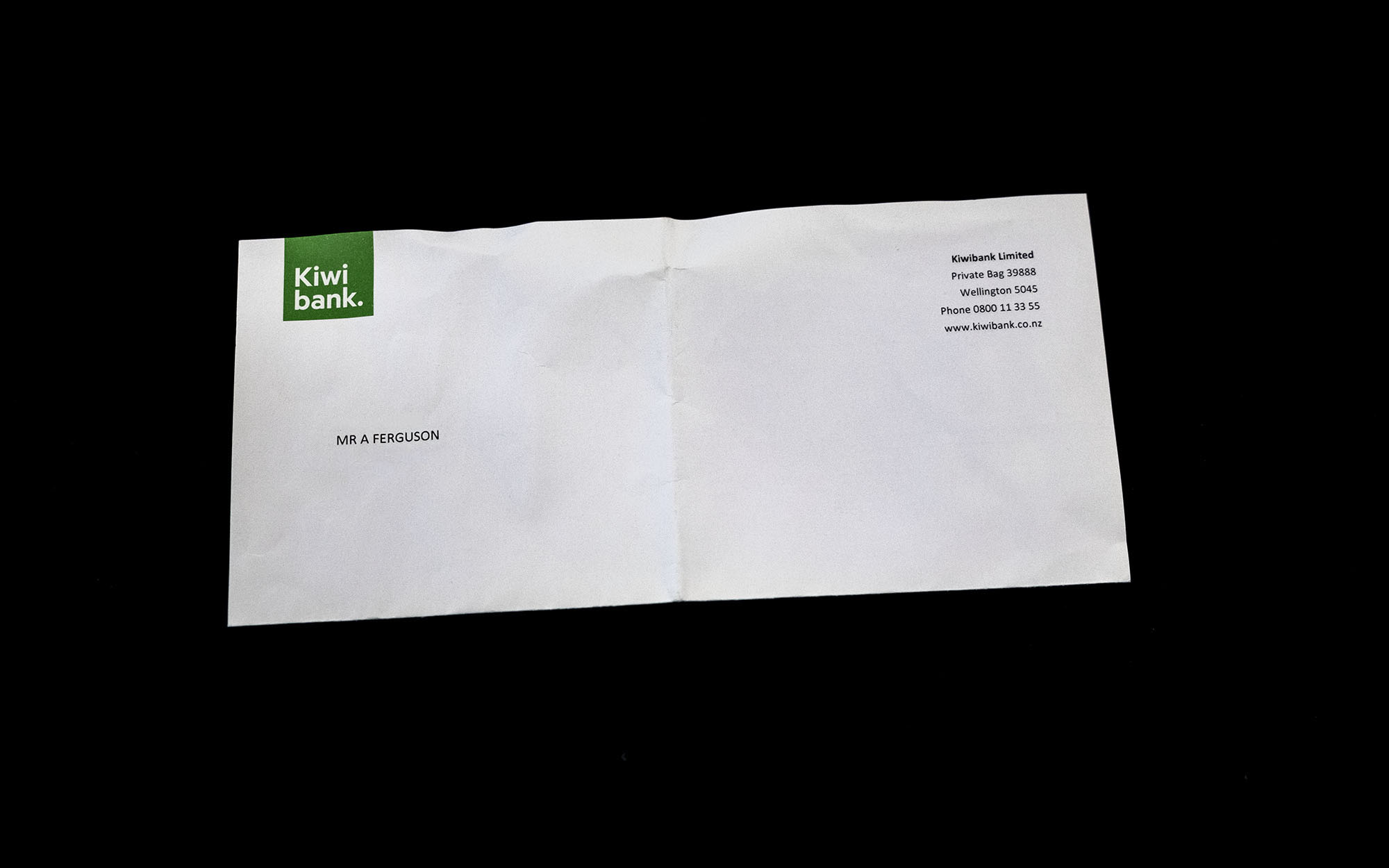 Letter from Kiwibank with their logo in the top-let corner and address in the top-right corner, and Aster's name in the bottom-left