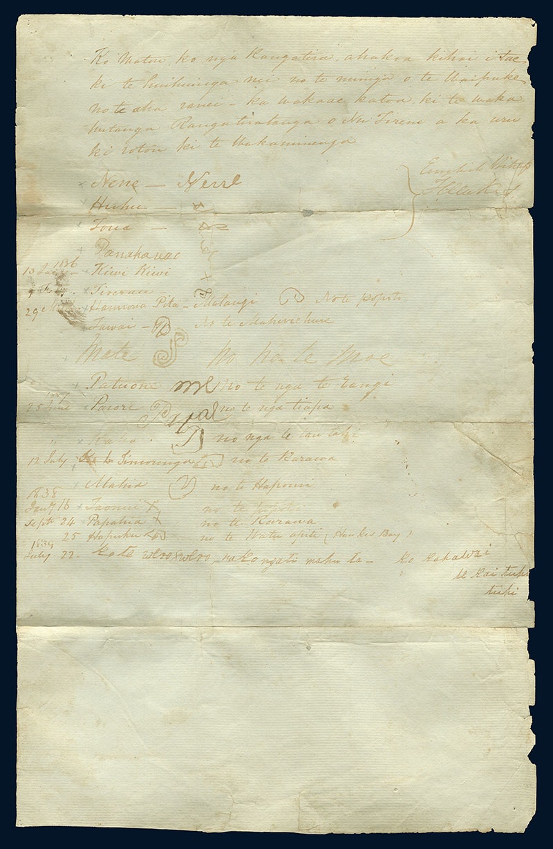 Aged document with the Declaration of Independence written on it and signatures