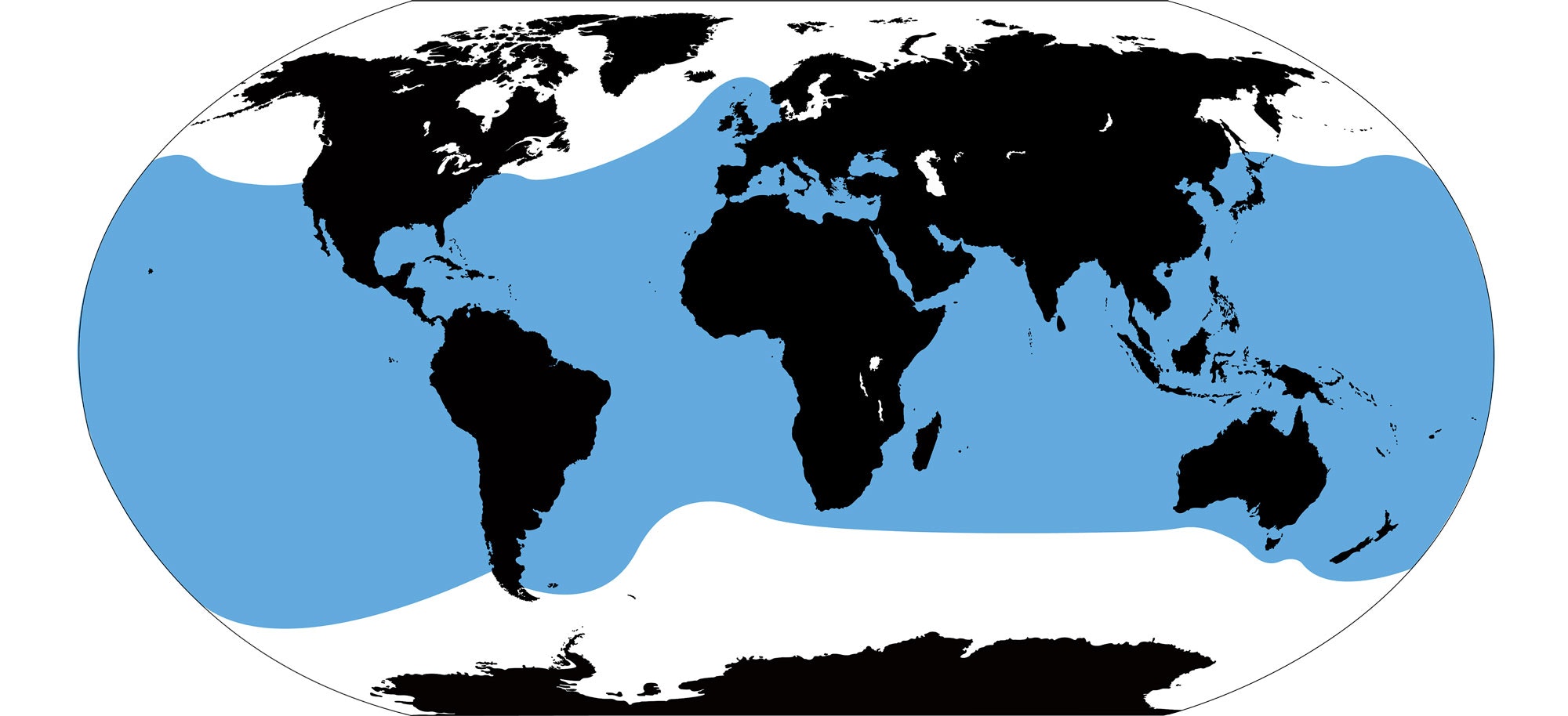 Map of the world showing with a blue wave through part of the oceans