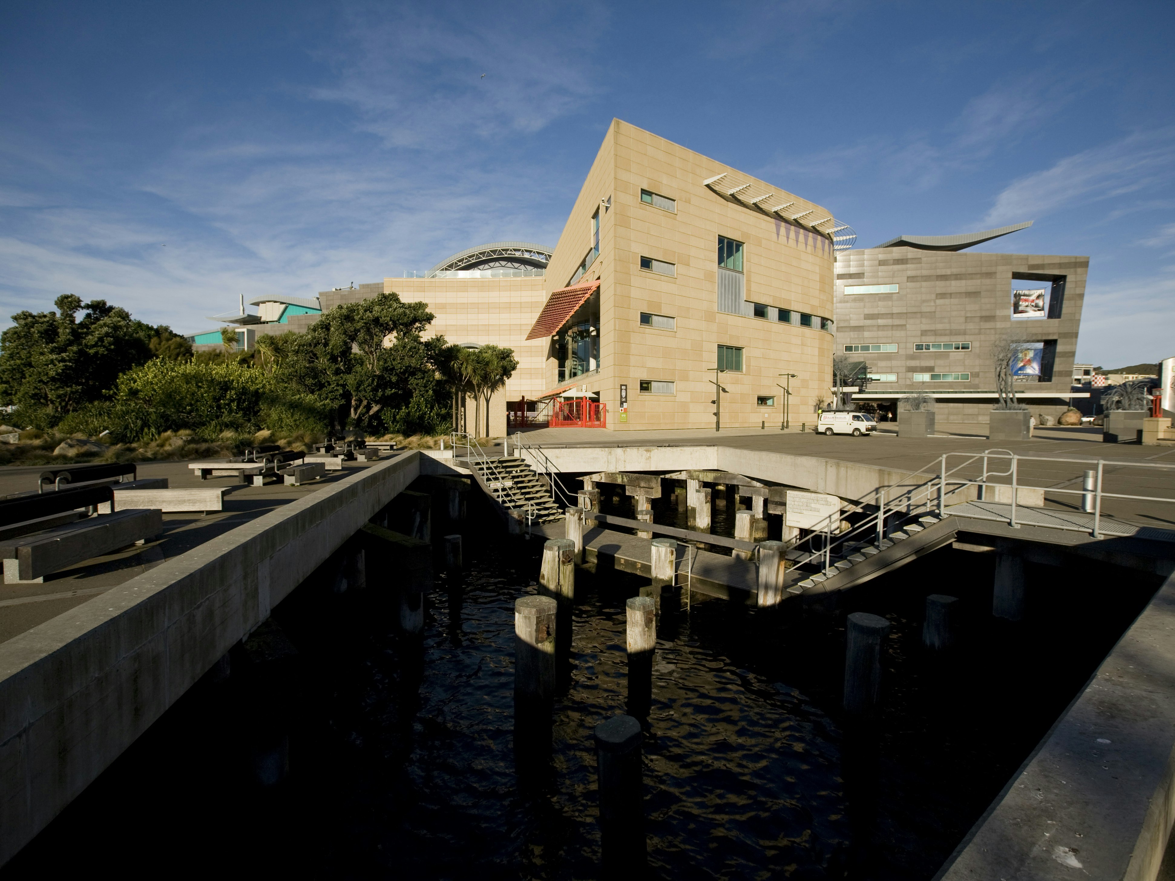 Te Papa Tongarewa Museum of New Zealand. Te Papa (47354) The exterior of an oddly shaped building with a lot of different wall angles.