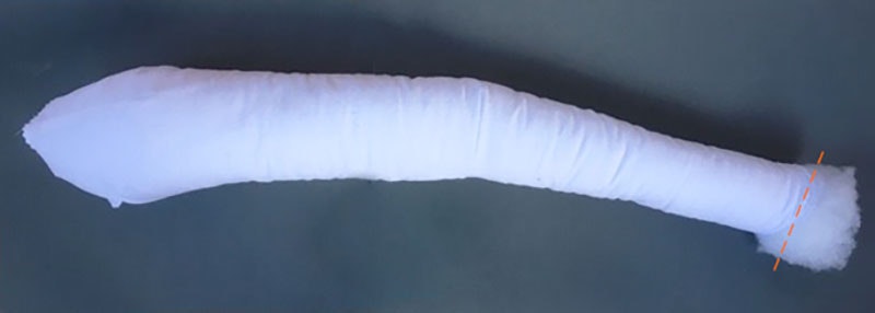 Dacron padding inside a long tube made of cotton