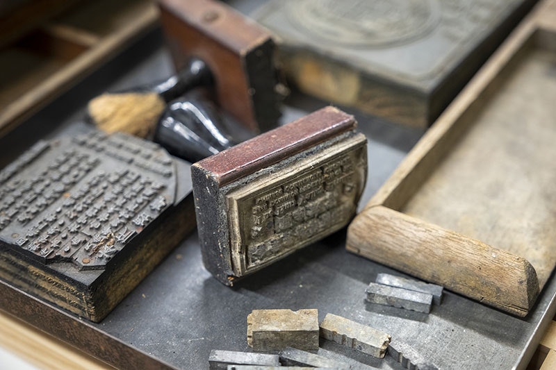 Close up on rubber stamps with Chinese lettering on them