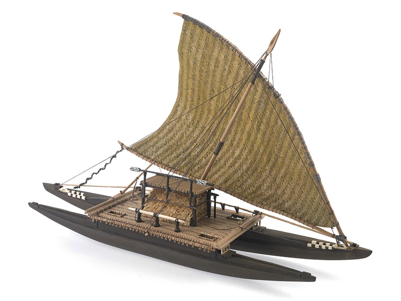 A model of a double-hulled canoe