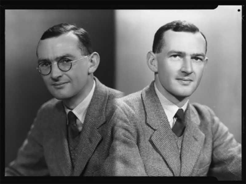 A split image with two photos of the same man, in one of them he is wearing glasses