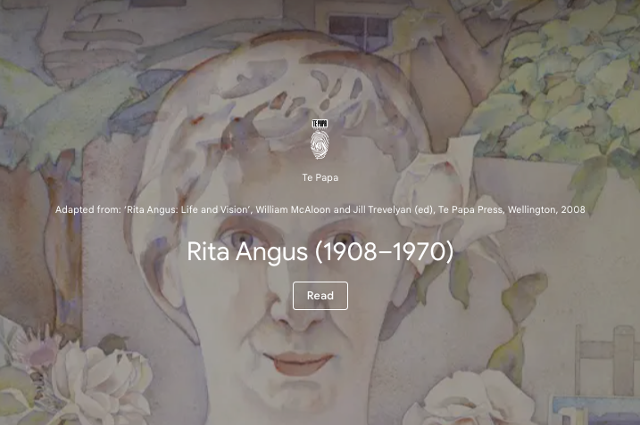 A screenshot of Google Arts and Culture bio story for Rita Angus
