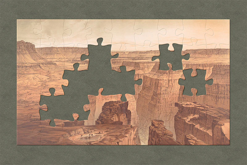 A painting of a broad panorama of the Grand Canyon