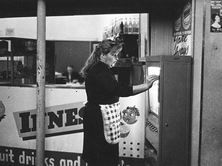 Gary Baigent, Milkbar, Greys Avenue, Auckland, 1963, 1963. Te Papa (O.030066) =""