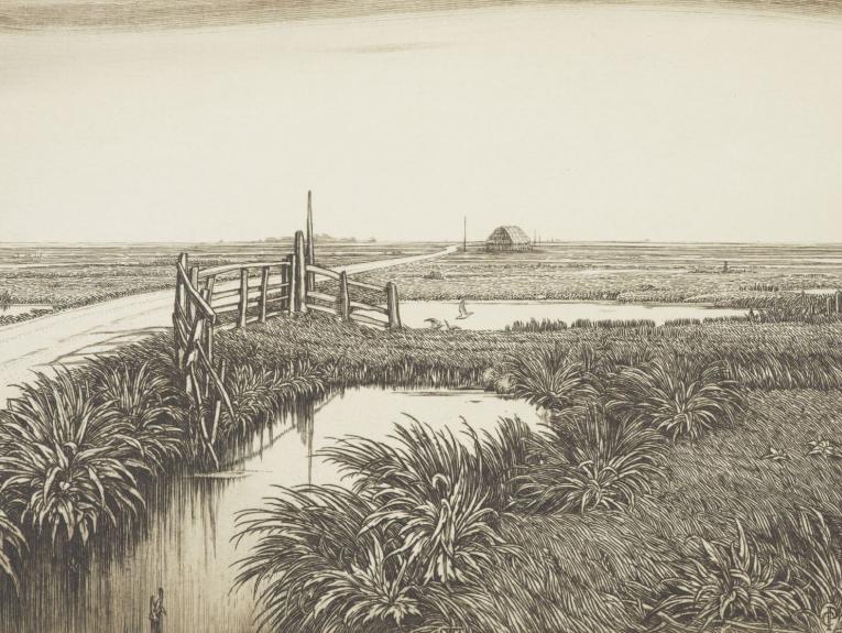 Etching of a canal scene