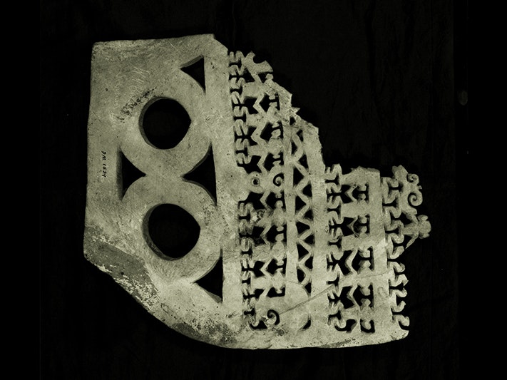 Barava (land title deed), Vella Lavella, maker unknown. Gift of Captain Tacon, 1919. CC BY-NC-ND 4.0. Te Papa (FE001539) Fossilised tridacna shell that has been carved into patterns. It's a bit broken.