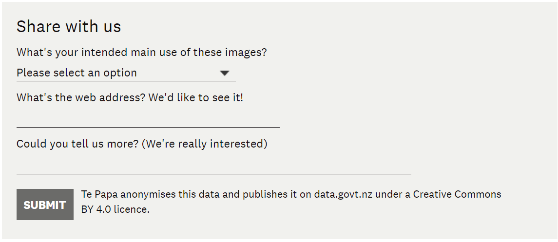 Screen capture of a call to action "share with us" pop-up