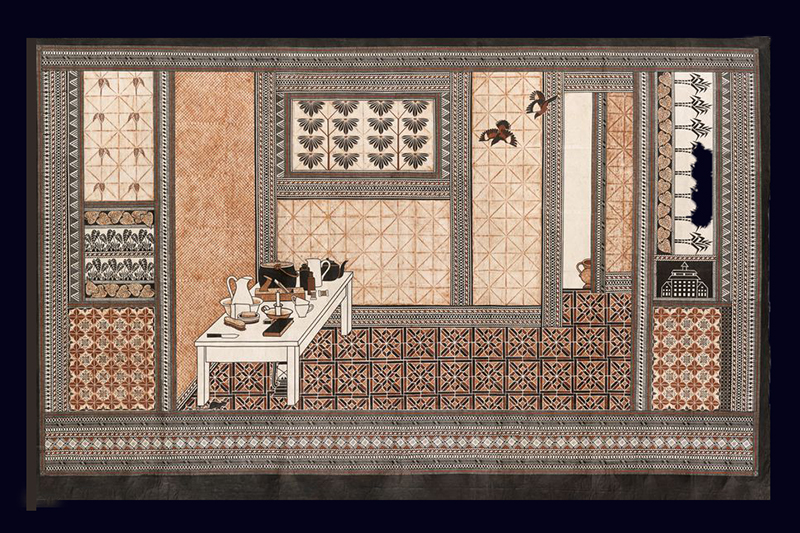 A brown and white patterned masi or tapa cloth