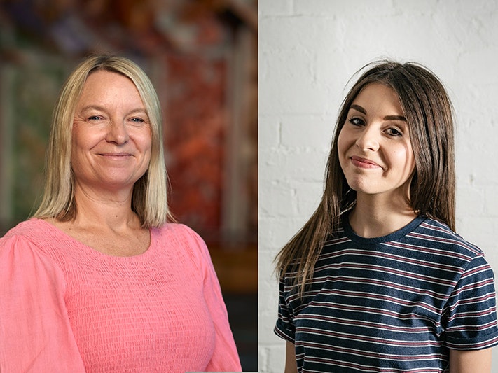 Helen Lloyd (left). Photo by Yoan Jolly, Te Papa, and Pippa Keel (right).. A split image of the heads and shoulders of two women both smiling at the camera.