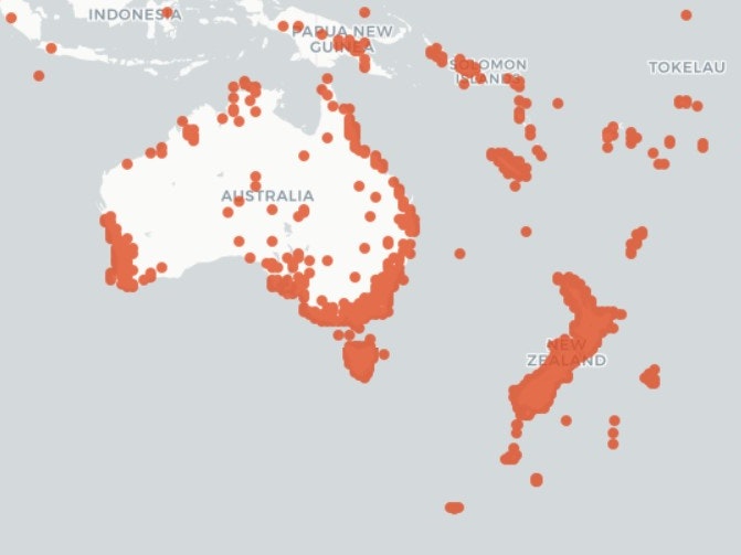Atlas of Living Australia map Te Papa specimen data mapped by the Atlas of Living Australia