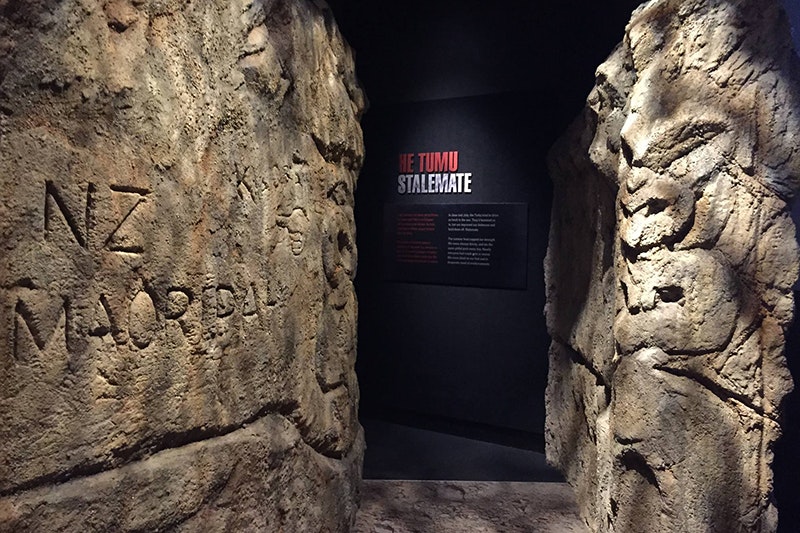 An exhibition space with recreations of some stone carvings.