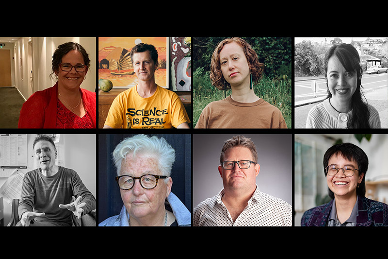 Eight headshots of people all looking at the camera.