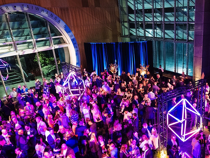 Meetings trade show, 2023. Photo by Smoke Photography. Te Papa (231498) A lot of people at a party in a large venue