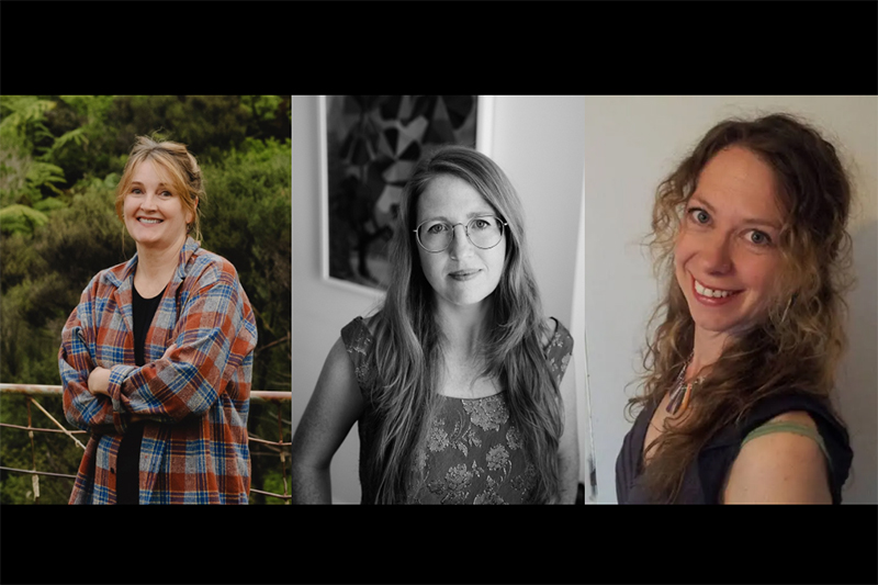 Three head-and-shoulders photos of three women smiling at the camera.