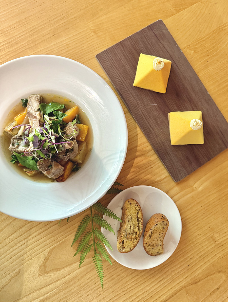 Three plates of food on a table