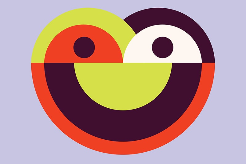 An illustration of a stylised face in several colours