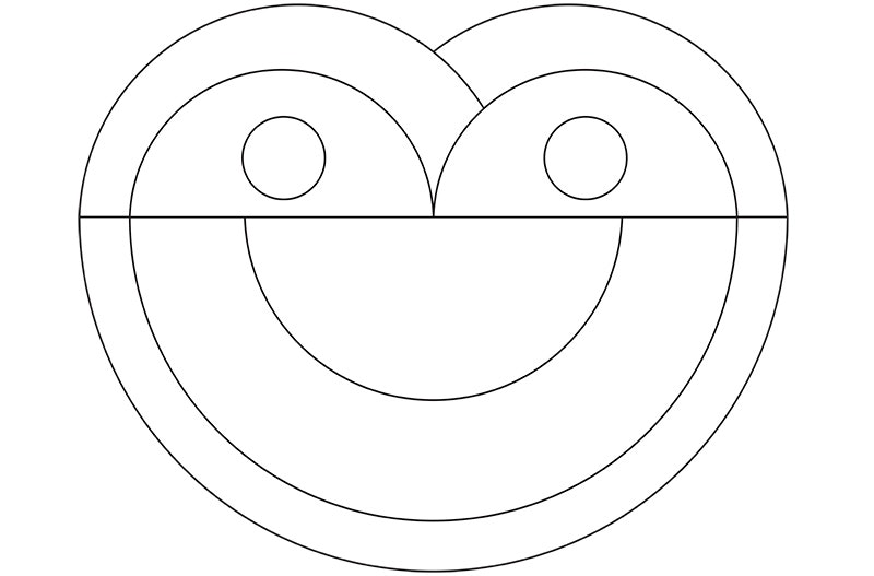 A white rectangle with a black-outlined stylised face for colouring in.