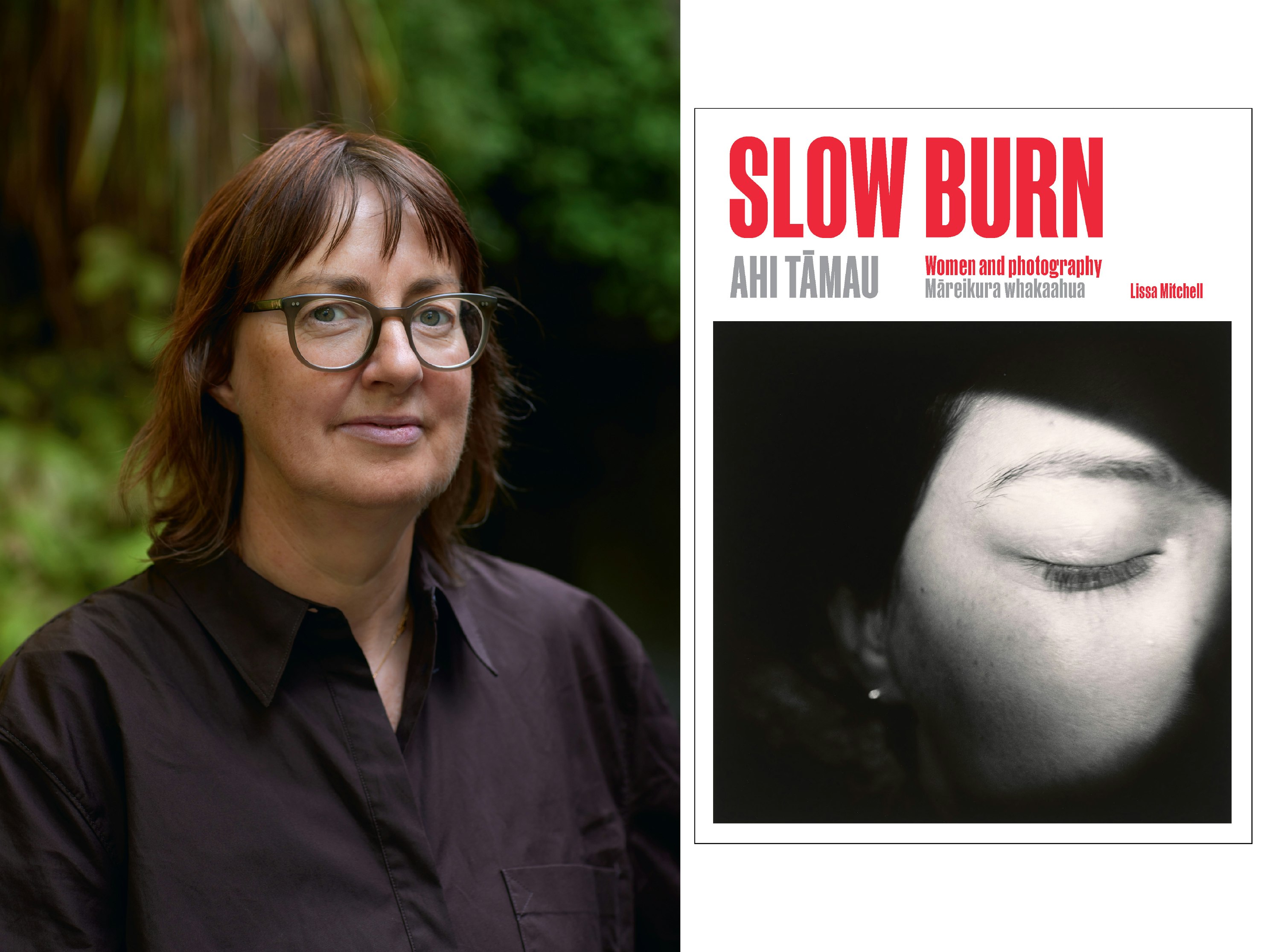 picture of author Lissa Mitchell and the cover of her book, Slow Burn, on a white background.