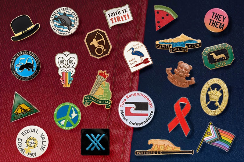 Several badges on a banner.